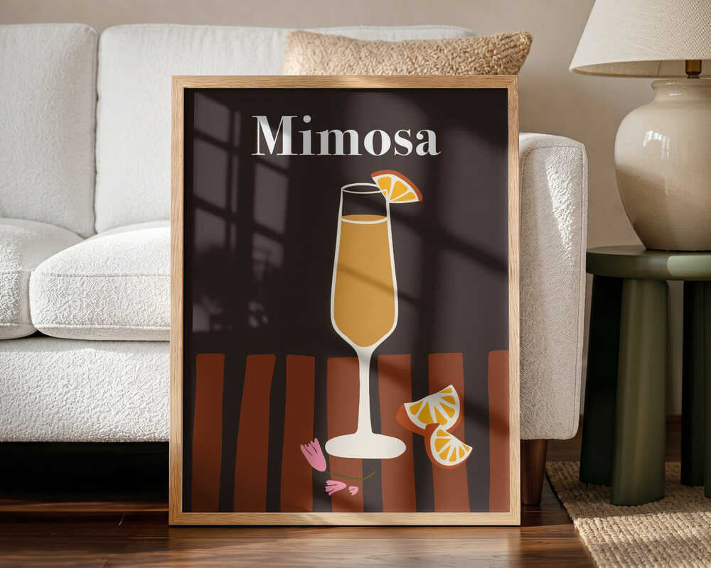 Elegant Mimosa Cocktail Art Print UK — Botanical Vibrant Wall Art — Kitchen — Wall It All Prints