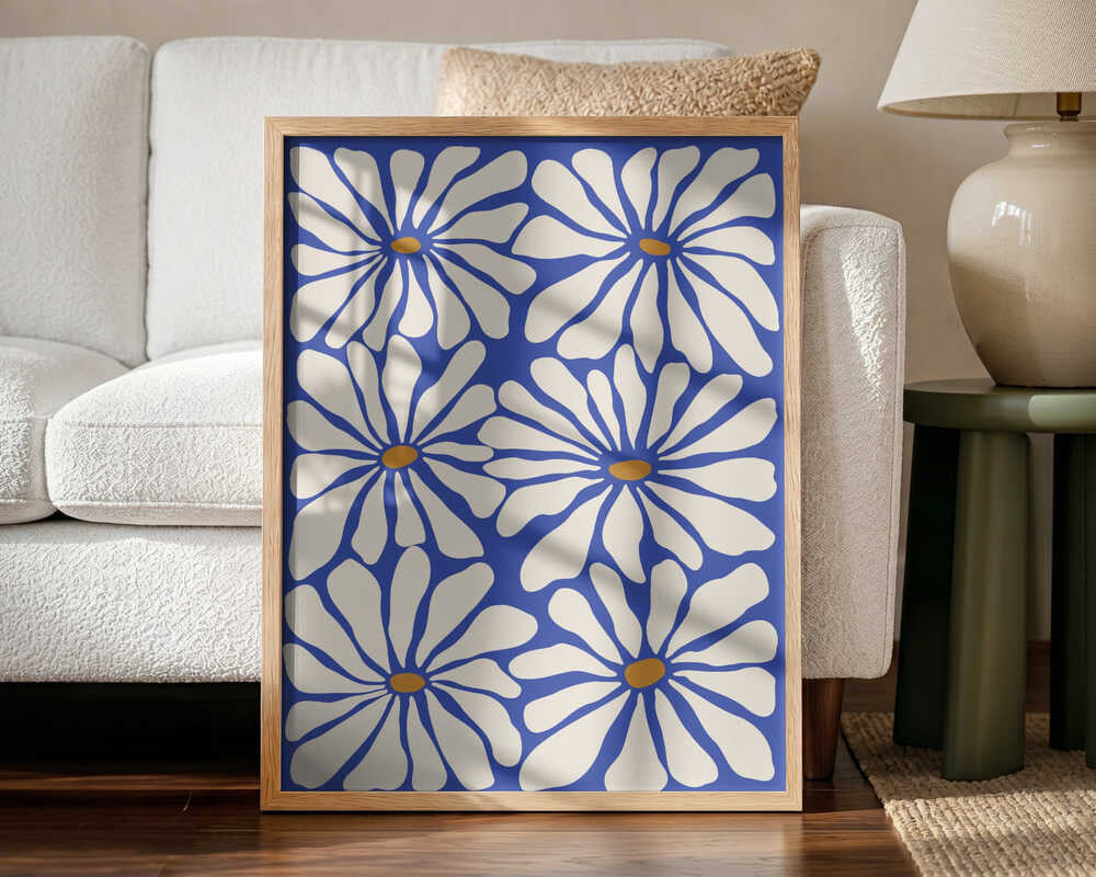 Bold Blue Daisies Art Print UK — Botanical Vibrant Wall Art — Living Room — Wall It All Prints