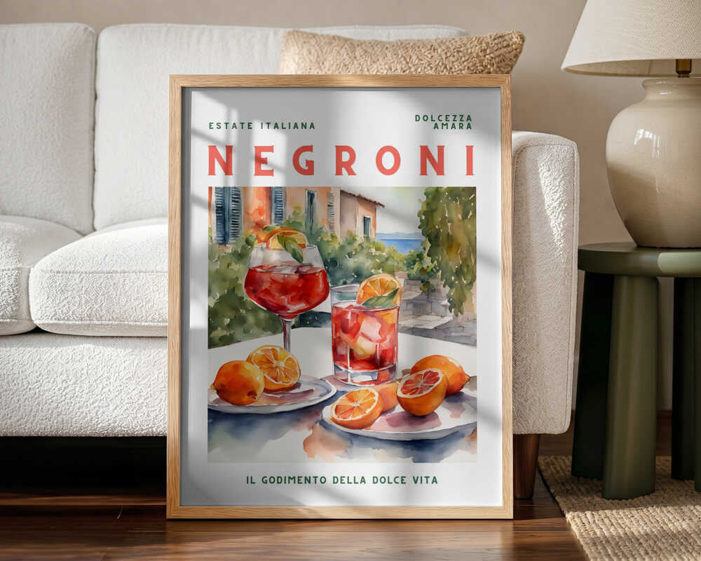 Negroni Summer Aperitif Art Print UK — Botanical Fresh Wall Art — Kitchen — Wall It All Prints