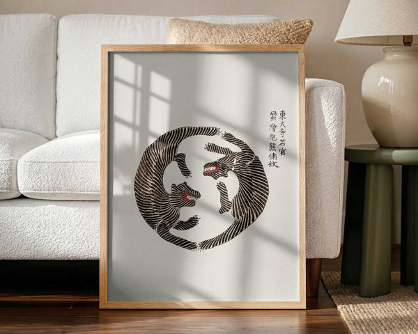 Woodblock Tigers From Yatsuo No Tsubaki Art Print UK — Japanese Vibrant Wall Art — Living Room — Wall It All Prints