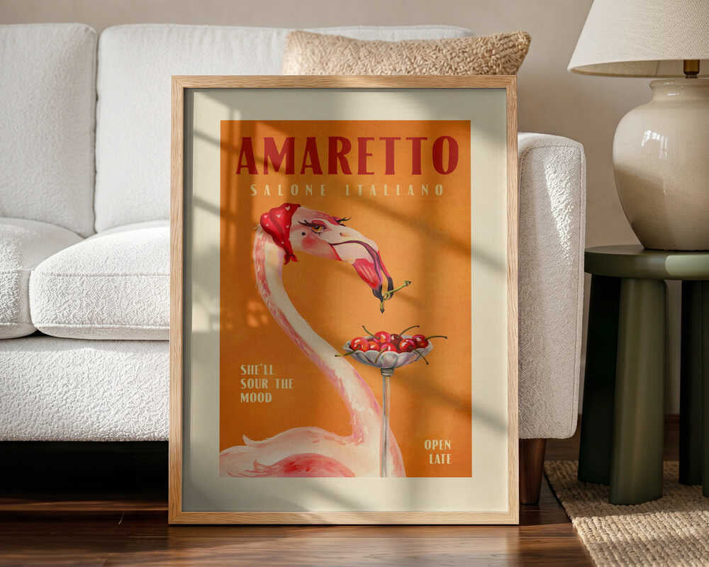 Amaretto Flamingo Art Deco Italian Cafe Travel Art Art Print UK — Vintage Vibrant Wall Art — Kitchen — Wall It All Prints