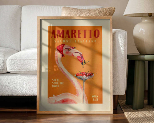 Amaretto Flamingo Art Deco Italian Cafe Travel Art Art Print UK — Vintage Vibrant Wall Art — Kitchen — Wall It All Prints