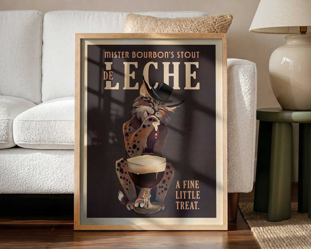 Bourbon De Leche Guinness Style Cat Art Art Print UK — Dark Moody Dark Wall Art — Living Room — Wall It All Prints