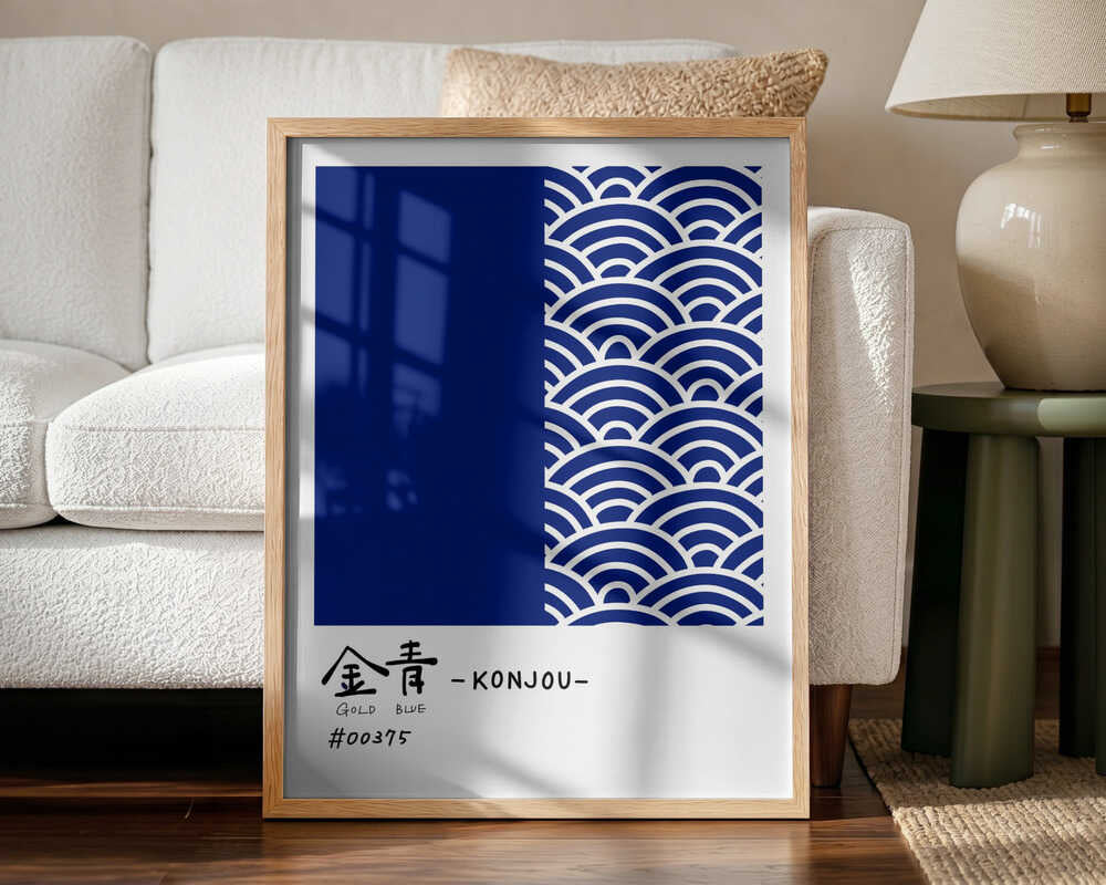 Konjou Gold Blue Waves Art Print UK — Japanese Dark Wall Art — Living Room — Wall It All Prints