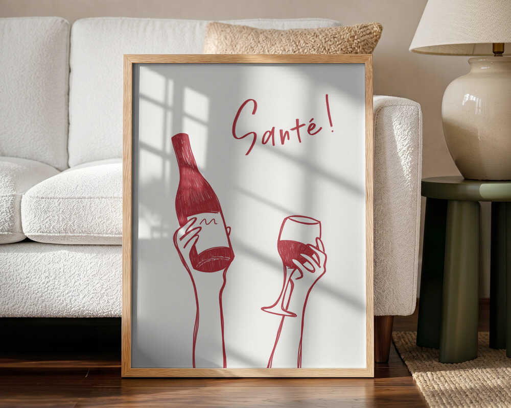 Santé Wine Toast Art Print UK — Food Minimal Wall Art — Kitchen — Wall It All Prints