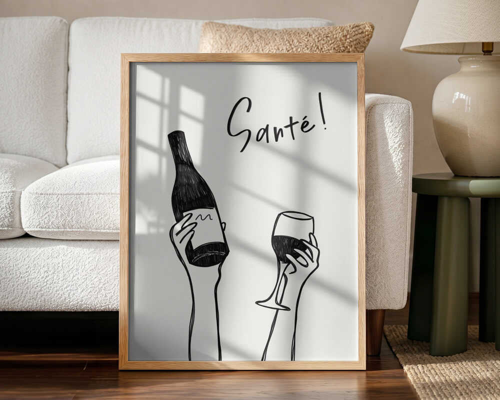 Santé Wine Toast Art Print UK — Abstract Dark Wall Art — Kitchen — Wall It All Prints