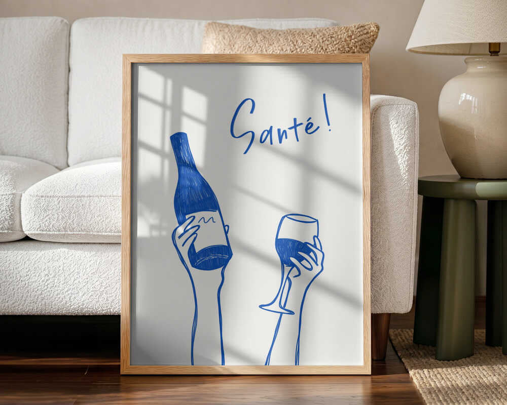 Santé Cheers Wine Art Print UK — Abstract Minimal Wall Art — Kitchen — Wall It All Prints