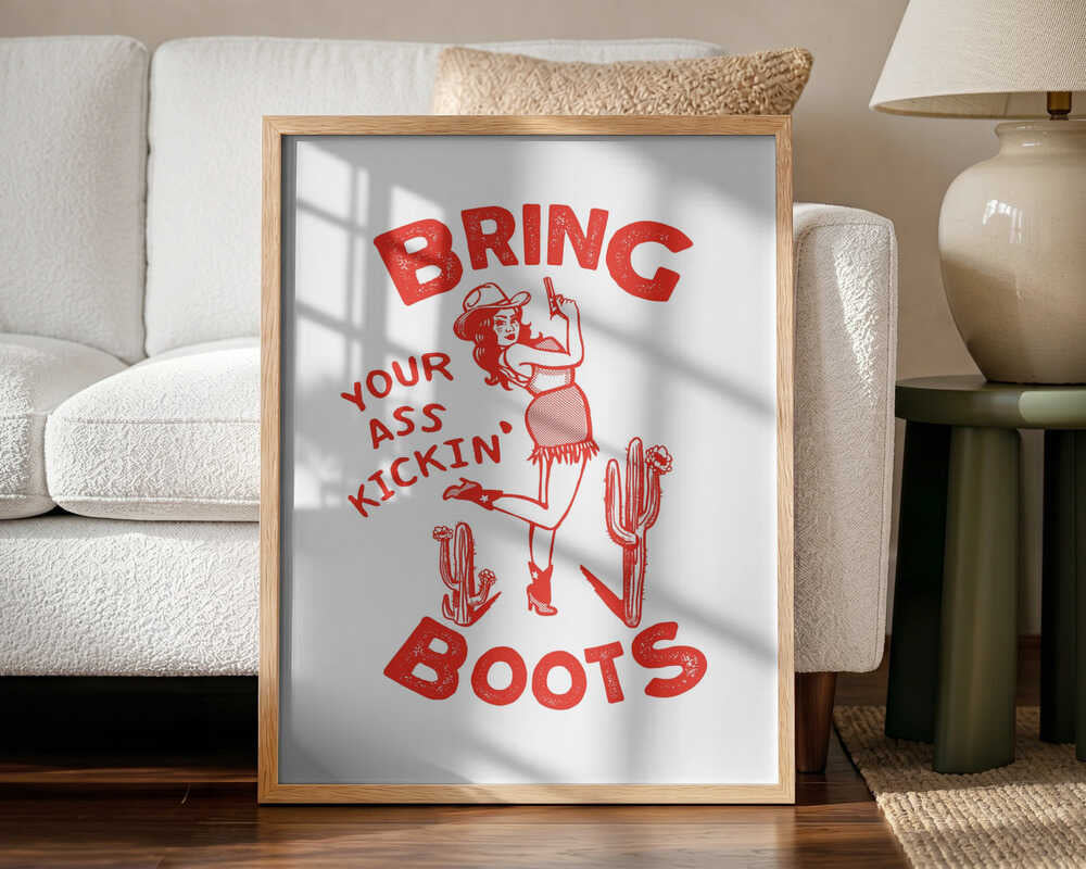 Ass Kicking Boots Funny Western Cowgirl Art Print UK — Abstract Vibrant Wall Art — Living Room — Wall It All Prints
