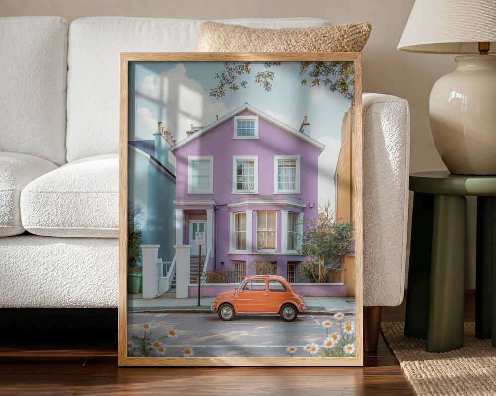 Charming Purple House Car Art Print UK — Botanical Vibrant Wall Art — Living Room — Wall It All Prints
