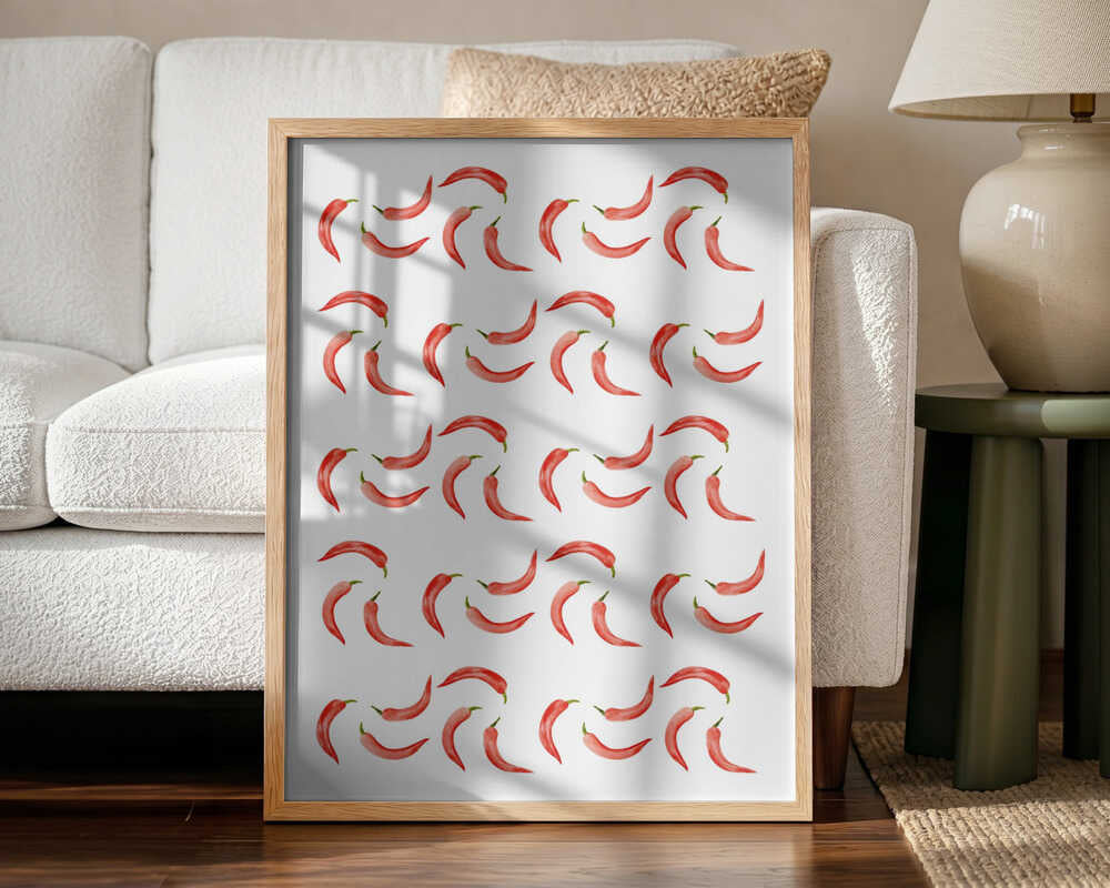 Vibrant Red Chili Pattern Art Print UK — Botanical Vibrant Wall Art — Kitchen — Wall It All Prints