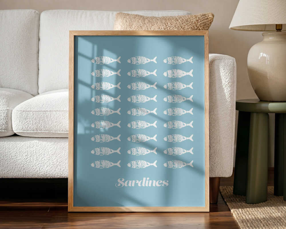 Minimalist Sardines Blue Art Print UK — Abstract Minimal Wall Art — Kitchen — Wall It All Prints