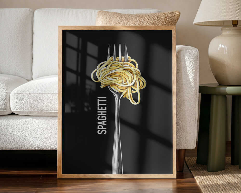 Golden Spaghetti Fork Art Print UK — Abstract Vibrant Wall Art — Kitchen — Wall It All Prints