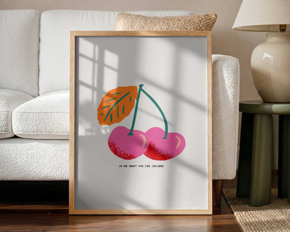 Pink Cherries Illustration Art Print UK — Botanical Vibrant Wall Art — Kitchen — Wall It All Prints
