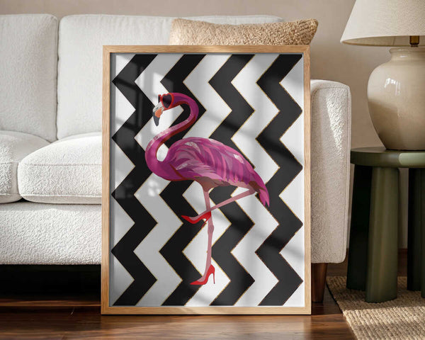Pink Flamingo Chic Art Print UK — Abstract Vibrant Wall Art — Living Room — Wall It All Prints