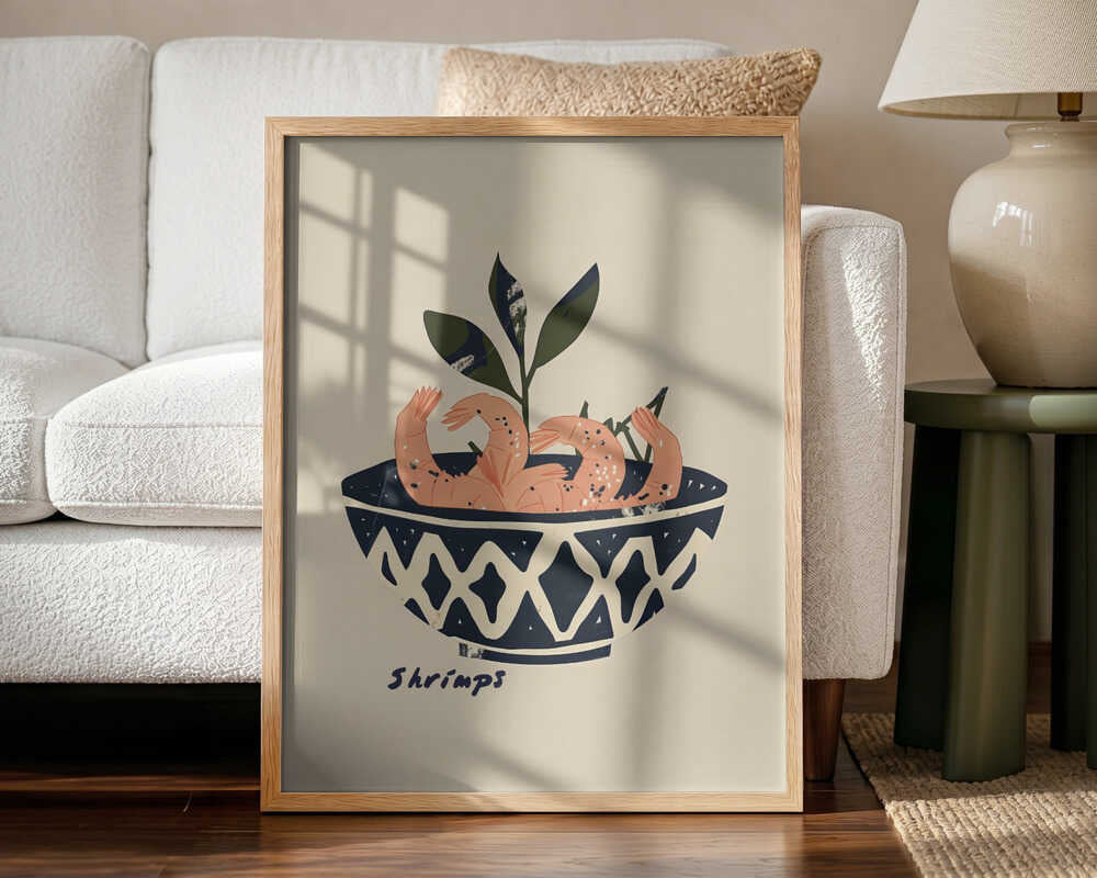 Shrimp Delight Bowl Art Print UK — Botanical Dark Wall Art — Kitchen — Wall It All Prints