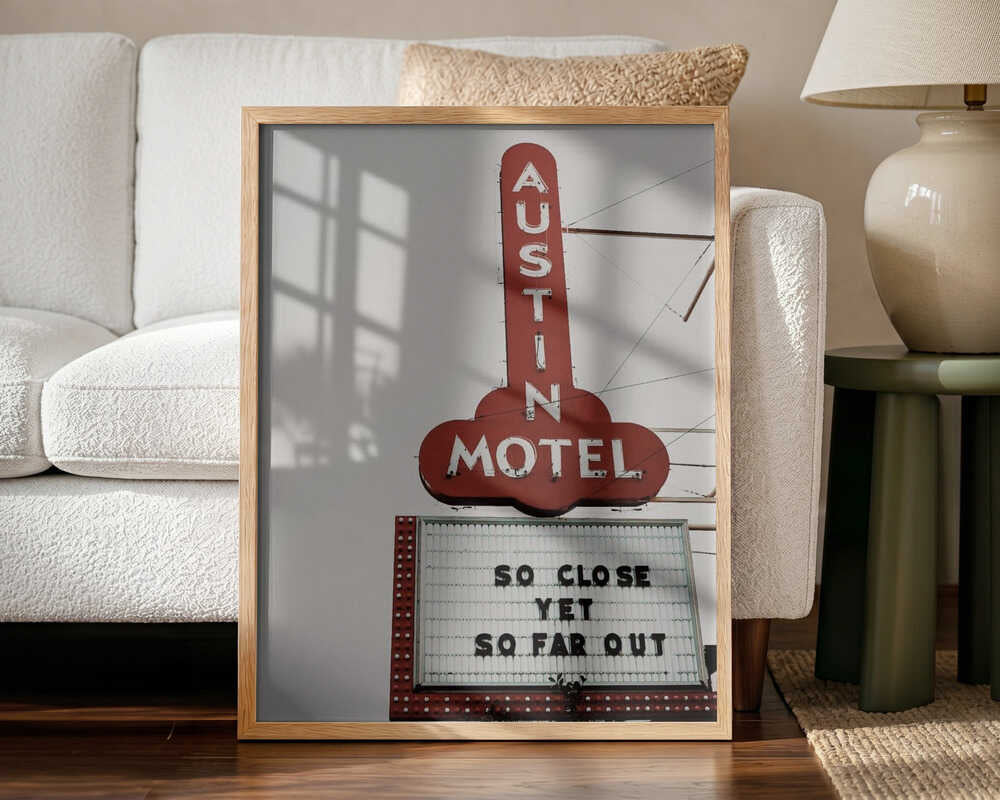 Austin Motel Vintage Sign Art Print UK — Vintage Vibrant Wall Art — Living Room — Wall It All Prints