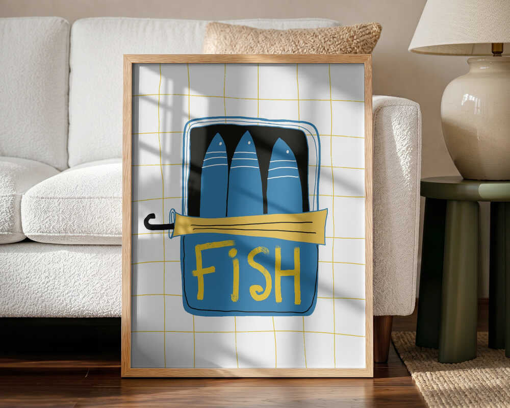 Blue Fish Tin Art Print UK — Abstract Vibrant Wall Art — Kitchen — Wall It All Prints