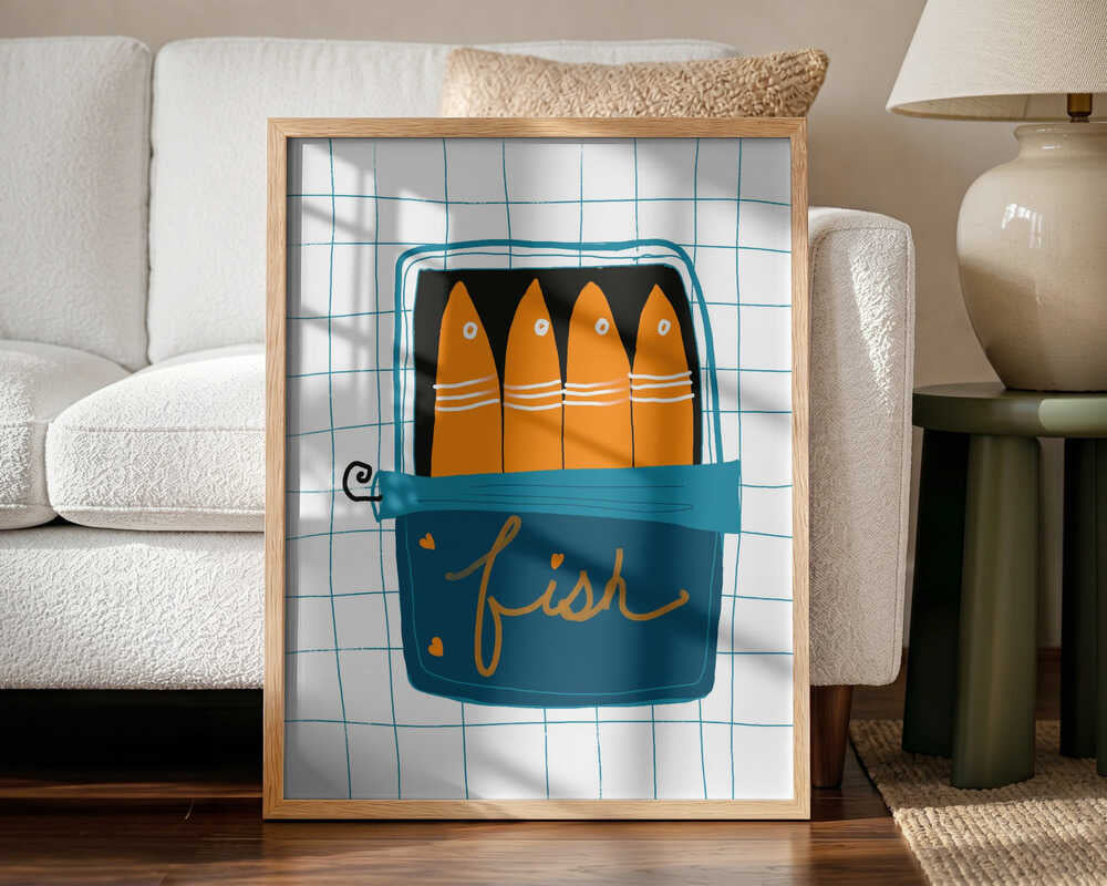 Orange Sardine Can Art Print UK — Abstract Vibrant Wall Art — Kitchen — Wall It All Prints