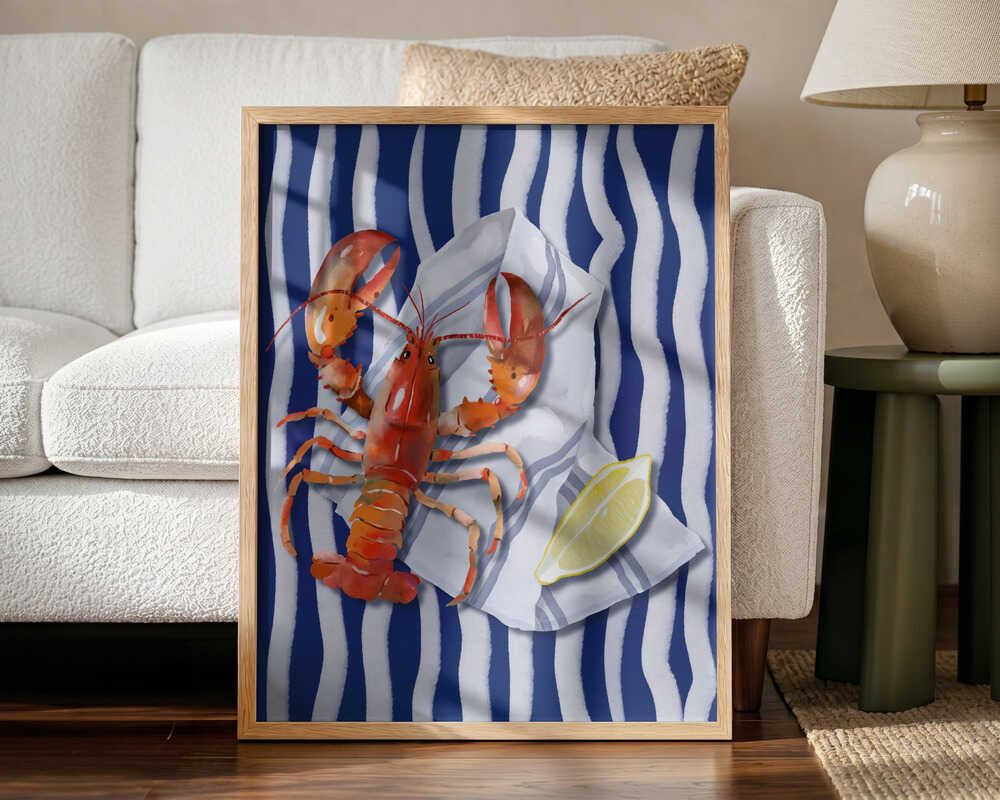 Coastal Lobster with Lemon Art Print UK — Landscape Fresh Wall Art — Kitchen — Wall It All Prints