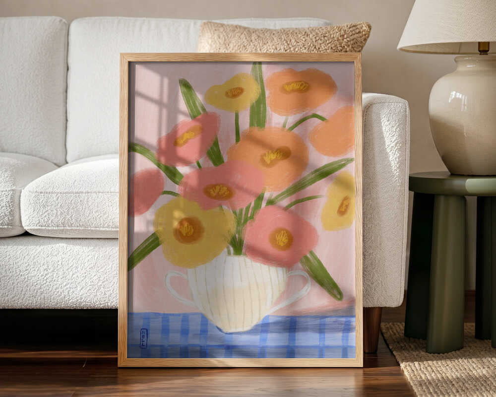 Cheerful Table Flowers Art Print UK — Botanical Vibrant Wall Art — Kitchen — Wall It All Prints