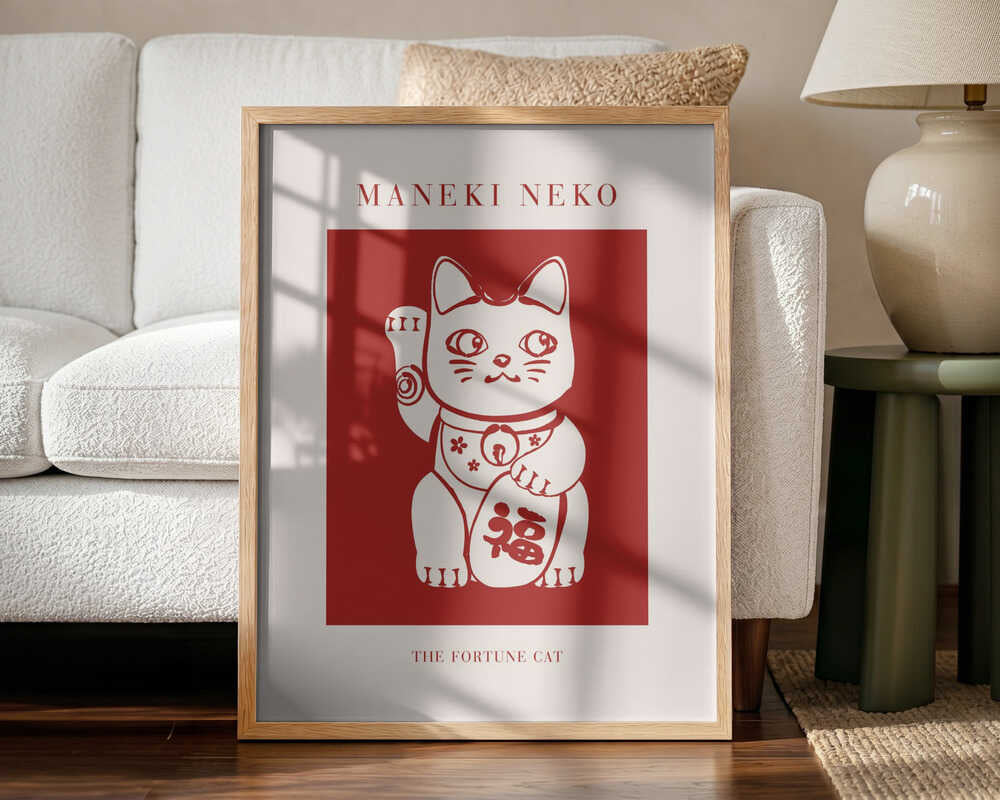 Maneki Neko Lucky Cat Art Print UK — Japanese Minimal Wall Art — Office — Wall It All Prints