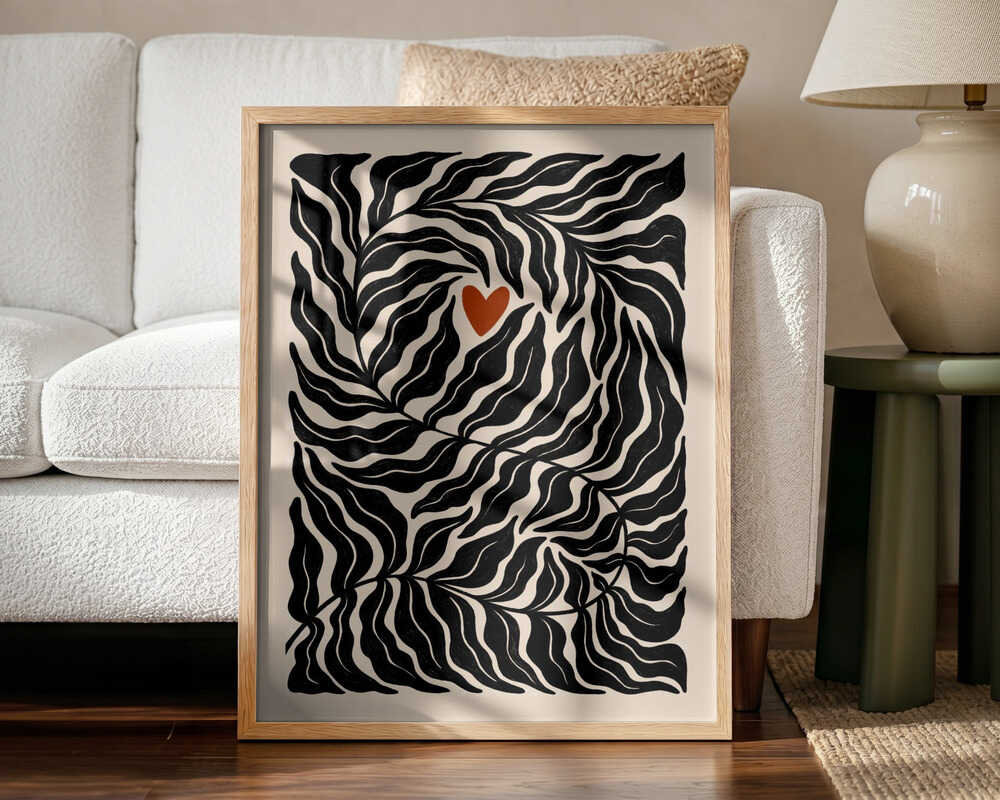 Organic Leaves Heart Art Print UK — Botanical Dark Wall Art — Office — Wall It All Prints