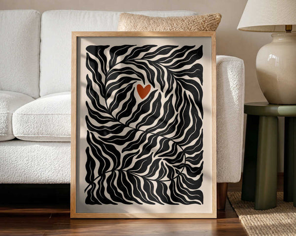 Organic Leaves Heart Art Print UK — Botanical Dark Wall Art — Office — Wall It All Prints
