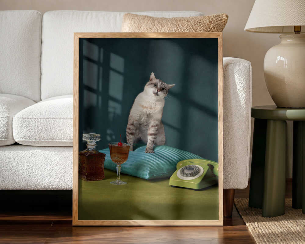 Funny Retro Cat Art Print UK — Portrait Fresh Wall Art — Living Room — Wall It All Prints