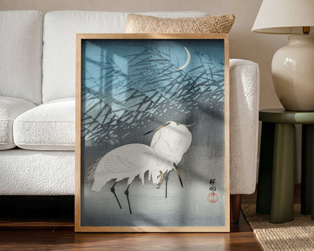 Egrets and Reeds In Moonlight (1926) Art Print UK — Japanese Vibrant Wall Art — Living Room — Wall It All Prints