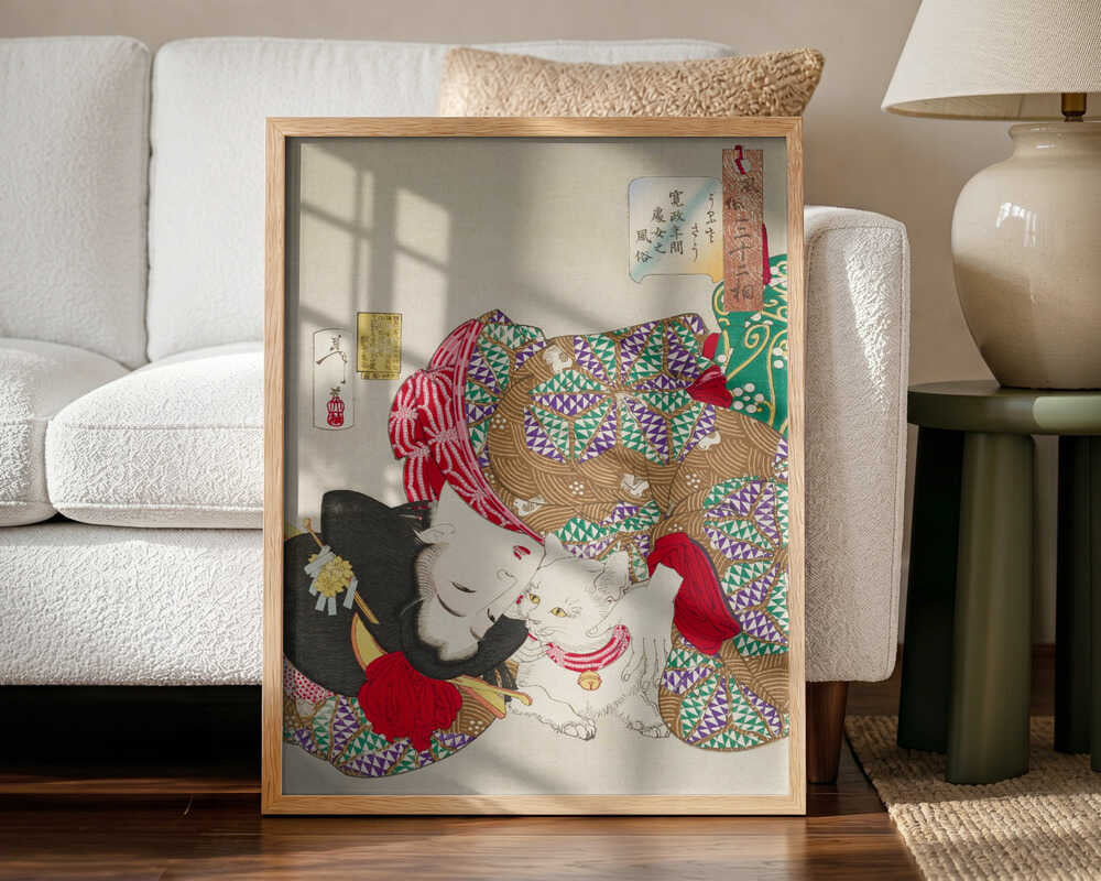 Woman With Pet Kansei Era (1888) By Tsukioka Yoshitoshi Art Print UK — Japanese Vibrant Wall Art — Living Room — Wall It...