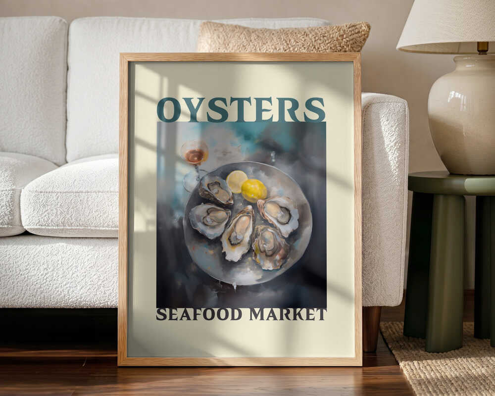 Fresh Oysters with Lemon Art Print UK — Dark Moody Dark Wall Art — Kitchen — Wall It All Prints