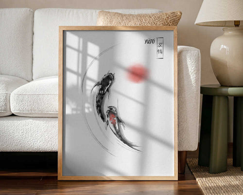 Black Koi Red Sun Art Print UK — Japanese Dark Wall Art — Office — Wall It All Prints