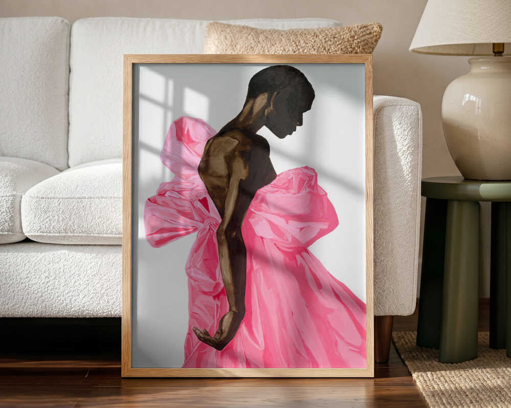 Vibrant Pink Bow Dress Art Print UK — Dark Moody Vibrant Wall Art — Living Room — Wall It All Prints