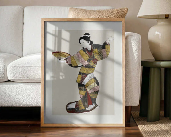 Japanese Female Dancer (17th Century) Vintage Painting Boarder Unknown