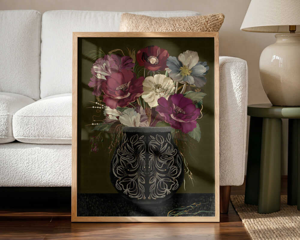 Vintage bouquet Art Print UK — Botanical Vibrant Wall Art — Living Room — Wall It All Prints