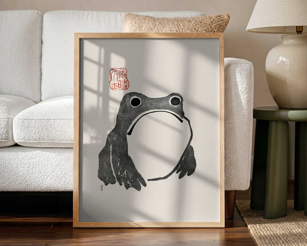 Grumpy Frog I Black Art Print UK — Japanese Vibrant Wall Art — Living Room — Wall It All Prints