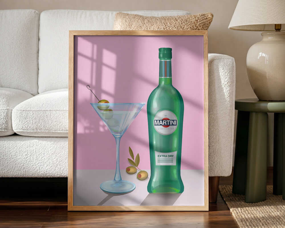 Martini Cocktail Art Print UK — Vintage Minimal Wall Art — Living Room — Wall It All Prints