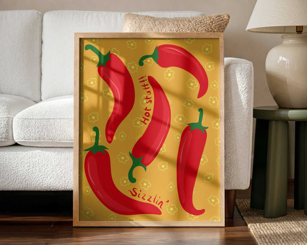 Hot Sizzlin' Chili Peppers Art Print UK — Botanical Vibrant Wall Art — Kitchen — Wall It All Prints
