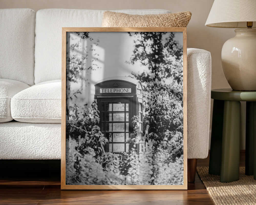 Timeless English Phone Booth Art Print UK — Botanical Calm Wall Art — Living Room — Wall It All Prints