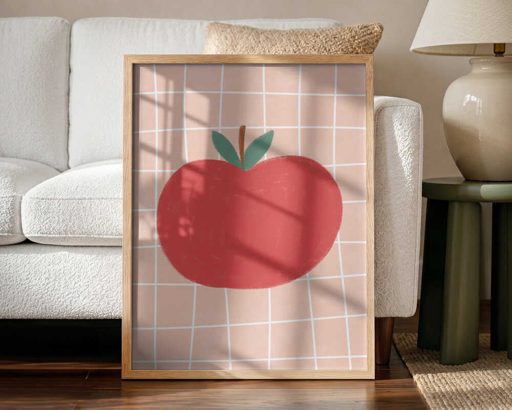 Red Apple Grid Art Print UK — Abstract Minimal Wall Art — Kitchen — Wall It All Prints