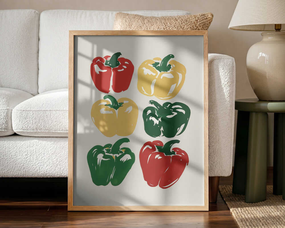 Pop Art Peppers Art Print UK — Botanical Vibrant Wall Art — Kitchen — Wall It All Prints