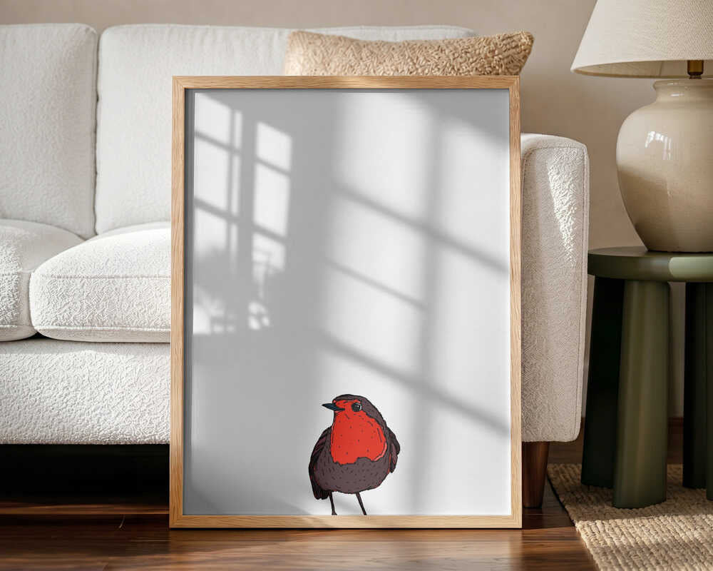 Little Red Robin Art Print UK — Botanical Vibrant Wall Art — Office — Wall It All Prints