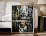 Yellow Tram Reflection Art Print UK — Vintage Vibrant Wall Art — Living Room — Wall It All Prints