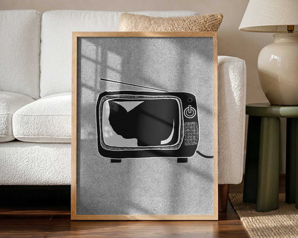 Retro Cat Television Art Print UK — Abstract Dark Wall Art — Office — Wall It All Prints
