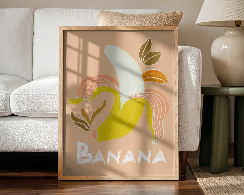 Fresh Peeled Banana Art Print UK — Botanical Vibrant Wall Art — Kitchen — Wall It All Prints