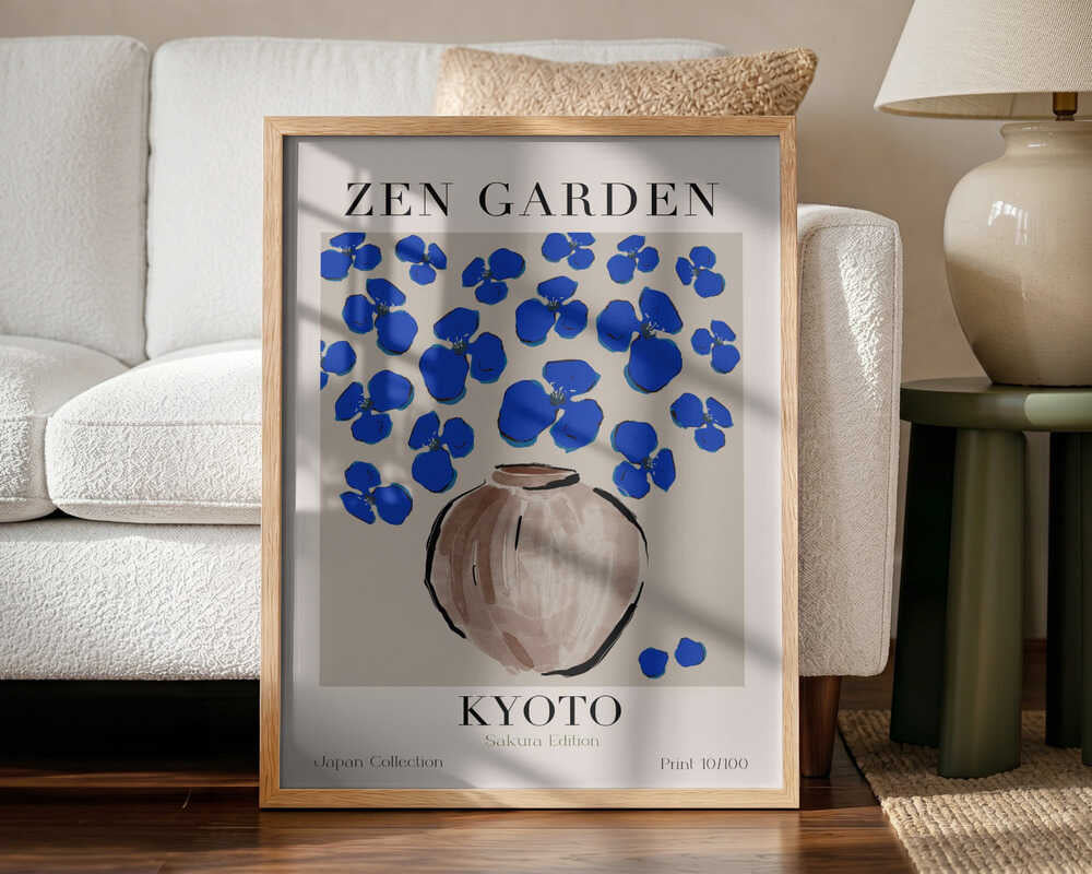Cerulean Blossoms Art Print UK — Japanese Calm Wall Art — Bedroom — Wall It All Prints