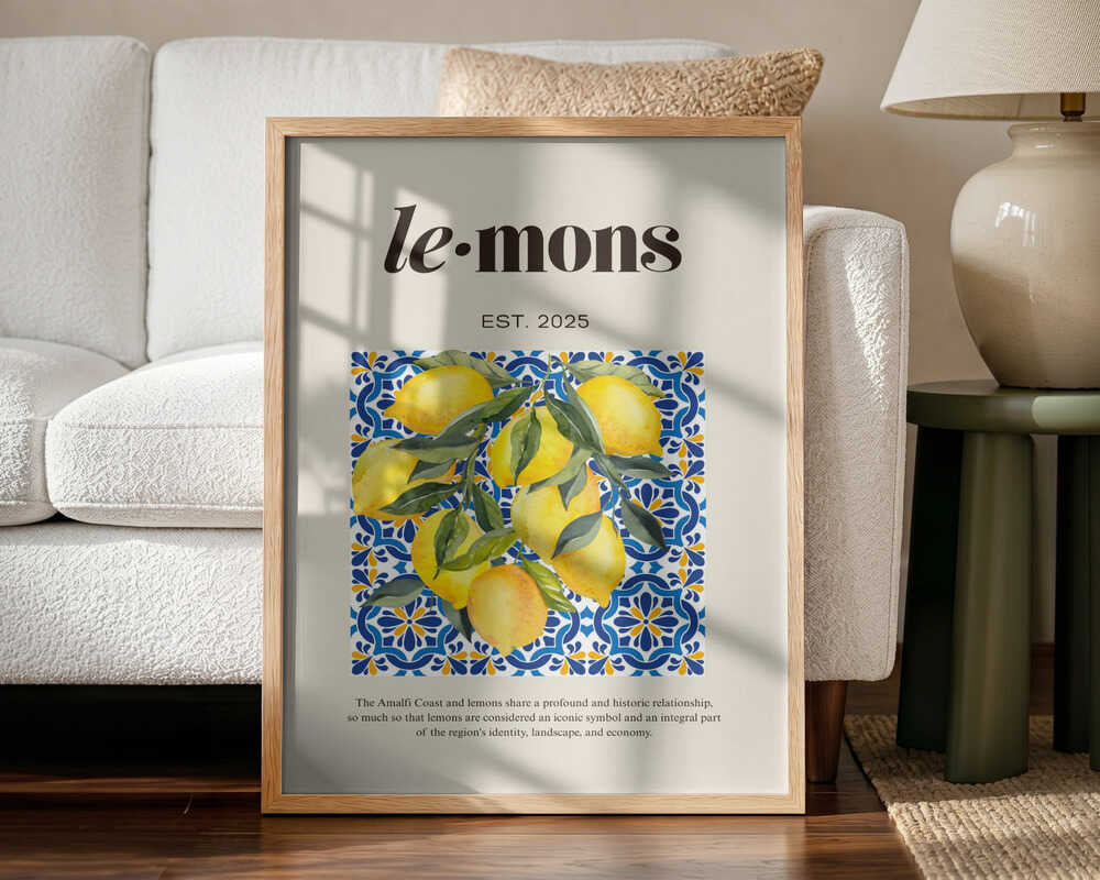Lemons Beige Art Print UK — Food Vibrant Wall Art — Kitchen — Wall It All Prints