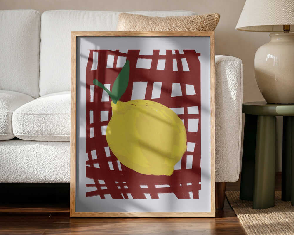 Bright Lemon Red Grid Art Print UK — Botanical Vibrant Wall Art — Kitchen — Wall It All Prints