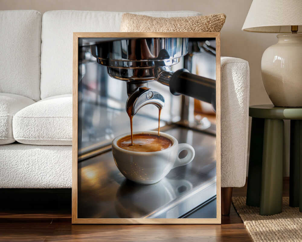 Fresh Espresso Brewing Art Print UK — Dark Moody Dark Wall Art — Kitchen — Wall It All Prints
