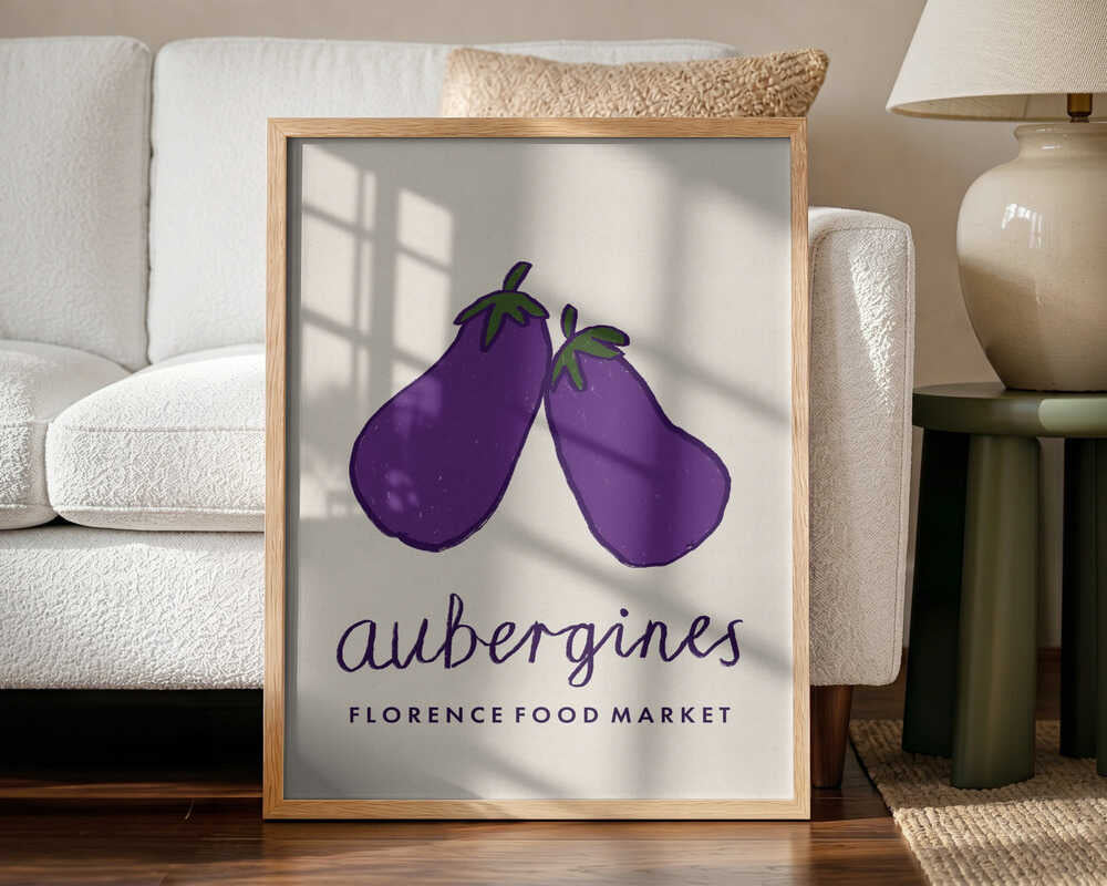 Purple Aubergines Market Art Print UK — Botanical Fresh Wall Art — Kitchen — Wall It All Prints